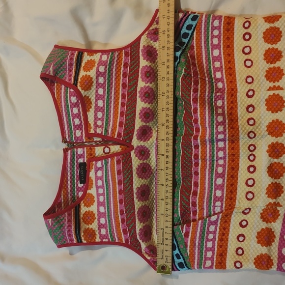 Talbots Colorful Striped Floral  Print Sleeveless Textured Shift Dress.Size 8. - Picture 8 of 12